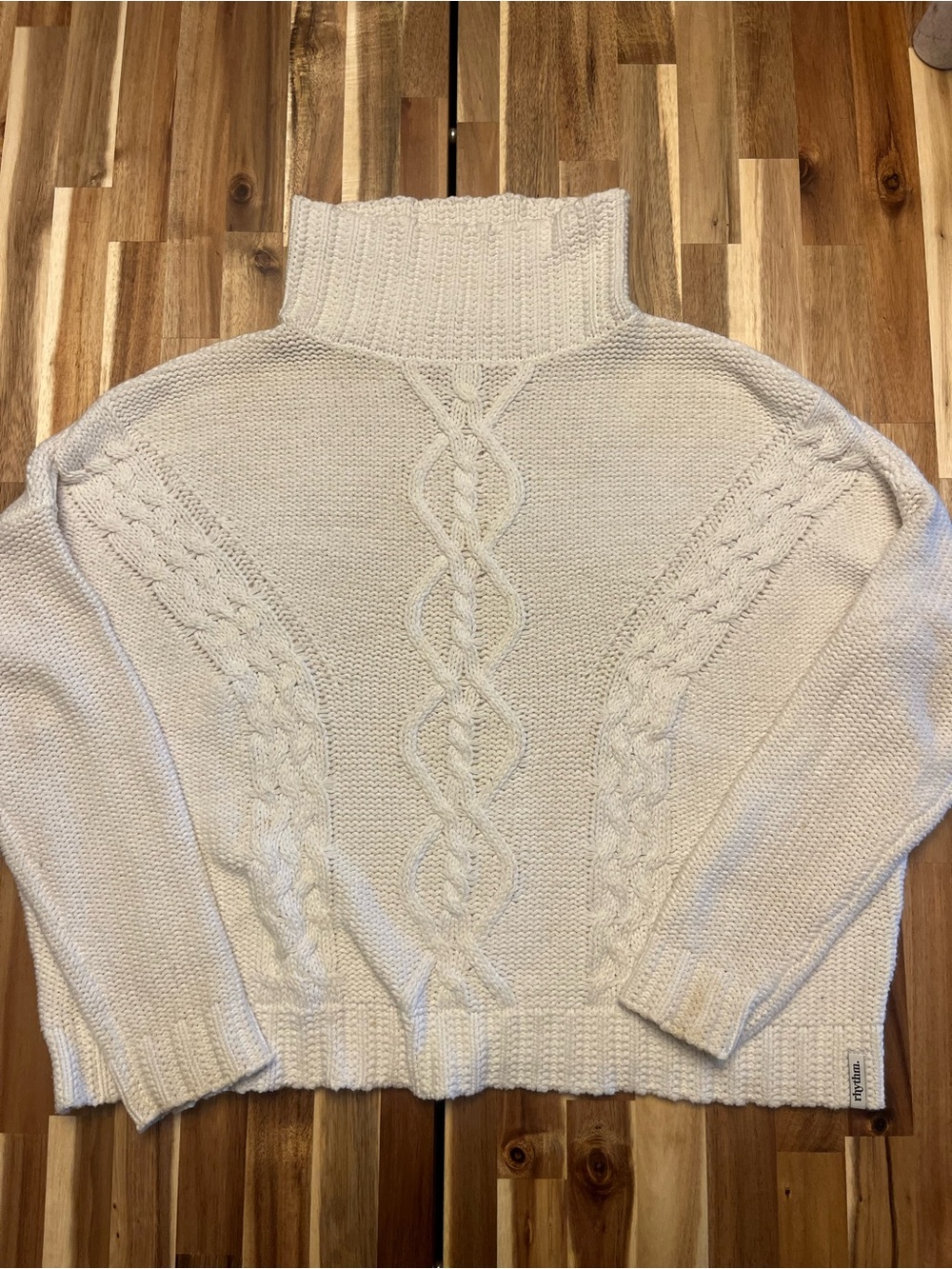 Rhythm. Chunky Cable Turtleneck Sweater - Cream